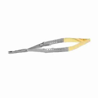 One piece of 15cm Universal Cutting-Edge Needle Holder  Straight Tips with yellow handle on a white background