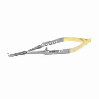One piece of 15cm Universal Cutting-Edge Needle Holder With Suture Cutter Thumlok Curved Tips with yellow handle on a white background