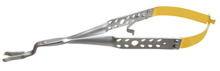 Metal tongs 15.75cm Universal Endo File Forceps Diamond Flat Handle 90' N/S with a yellow handle on a white background