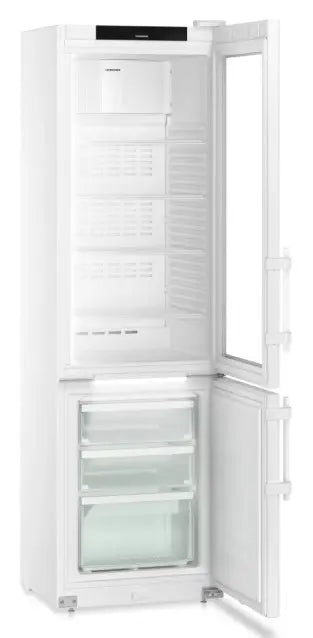 White Liebherr SCFvh 4032 Perfection Laboratory Fridge-Freezer with open door on a white background