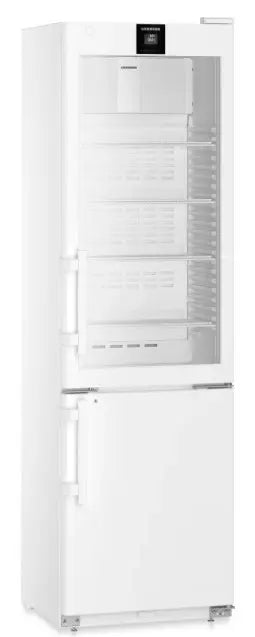 White Liebherr SCFvh 4032 Perfection Laboratory Fridge-Freezer with glass and solid door on a white background