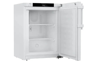 White Liebherr SFTsg 1501 Performance Laboratory Freezer with open door on a white background