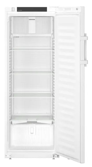 White Liebherr SRFfg 3501 Performance Laboratory Refrigerator with one door open on a white background