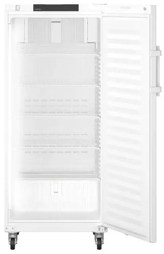 White Liebherr SRFvh 5501 Perfection Laboratory Refrigerator with open door on a white background