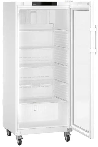 White Liebherr SRFvh 5511 Perfection Laboratory Refrigerator with open door on a white background