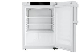 White Liebherr SRTvh 1501 Perfection Laboratory Refrigerator with open door on a white background