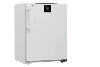 White Liebherr SRTvh 1501 Perfection Laboratory Refrigerator with a digital display on a white background