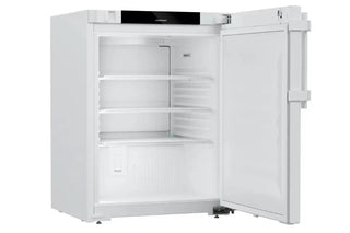 White Liebherr SRTvh 1501 Perfection Laboratory Refrigerator with open door on a white background