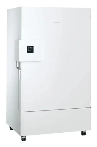 White Liebherr SUFsg 7001 MediLine Scientific Ultra-Low-Temperature Freezer with a digital display on a white background