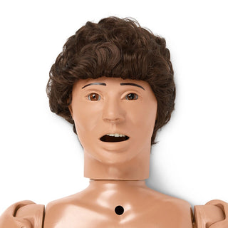 Mannequin head with brown hair on a white background