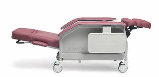 Hospital bed with 'Lumex' branding on a white background