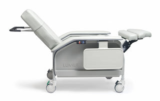 White medical recliner chair with Lumex branding on a white background