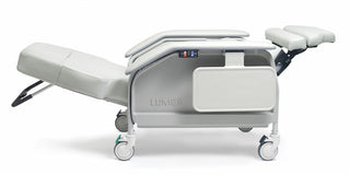 Hospital bed with Lumex branding on a white background