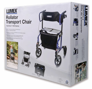 Lumex LX1000T Hybrid LX Rollator Transport Chair, Titanium & Majestic Blue