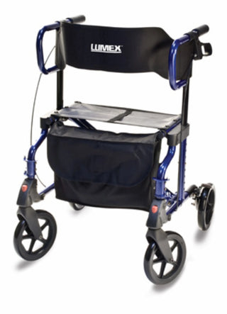 Lumex LX1000T Hybrid LX Rollator Transport Chair, Titanium & Majestic Blue