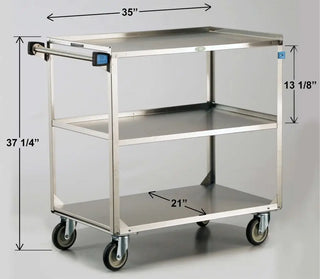 Lakeside 444, Stainless Steel Utility Cart, 3 Shelf 21″ x 35″, 500-Lb. Capacity showing its dimensions