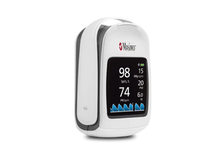 Masimo MightySat Rx pulse oximeter right angle view on white background