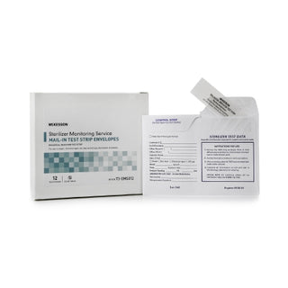 McKesson 841965_CS Sterilizer Monitoring Mail-In Service Steam / EO Gas / Dry Heat / Chemical Vapor envelopes with labels on a white background