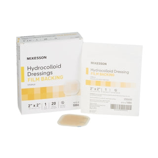 Two McKesson 882991_CS Hydrocolloid Dressing 2 X 2 Inch Square Sterile  packages on a white background
