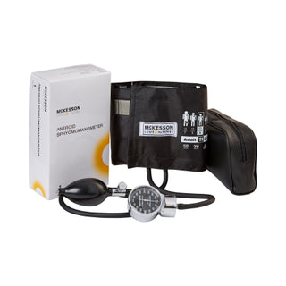 McKesson LUMEON™ 803183_CS Aneroid Sphygmomanometer Unit Adult Cuff Nylon Cuff 23 - 40 cm Pocket Aneroid (CS) with packaging on a white background