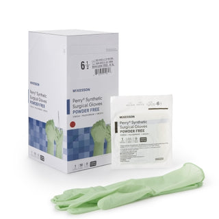 McKesson Perry® 1044721_CS Surgical Glove Performance Plus Size 6.5 Polyisoprene Standard Cuff Length packaging on a white background