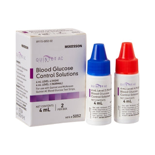 Blood Glucose Control Solution McKesson Quintet AC® 2 X 4 mL Level 1  2 on a wahite background
