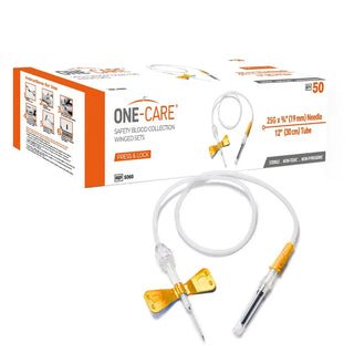  MediVena 5060 One-Care Press and Lock Safety Blood Collection Wing Sets, Luer Adapter,25G