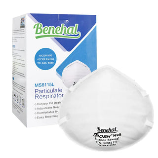 MediVena M6115L Benehal N95 Mask, Surgical Respirator NIOSH Certified, Cup-Design