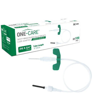 MediVena One-Care Ergo-Shield Safety Blood Collection Wing Sets Luer Adapter without Holder,21G