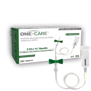 MediVena One-Care Press and Lock Safety Blood Collection Wing Sets, Pre-Attached Holder, 21G