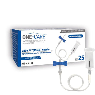 MediVena One-Care Press and Lock Safety Blood Collection Wing Sets, Pre-Attached Holder, 23G