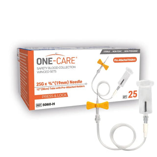MediVena One-Care Press and Lock Safety Blood Collection Wing Sets, Pre-Attached Holder, 25G