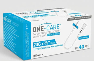 MediVena One-Care Push Button Safety Blood Collection Wing Sets, Pre-attached Holders, 23G