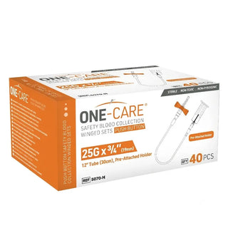 MediVena One-Care Push Button Safety Blood Collection Wing Sets, Pre-attached Holders, 25G