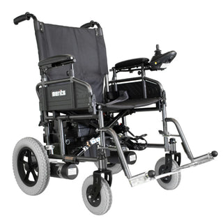 Black MeritsP101AUAZMU1B power wheelchair with on a white background