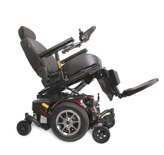 Merits P325I1 Vision Ultra CST power tilt wheelchair red captain seat side view on a white background
