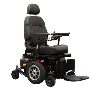 Merits P325I1 Vision Ultra CST power tilt wheelchair red captain seat front view on a white background