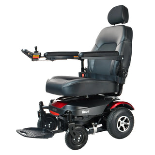 Black and red electric wheelchair MeritsRegalP310A-ARMUB on a white background