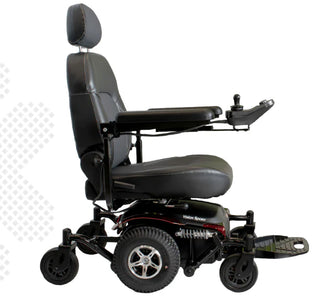 Merits P326E0M Vision Sport FWD power wheelchair red side view on a white background