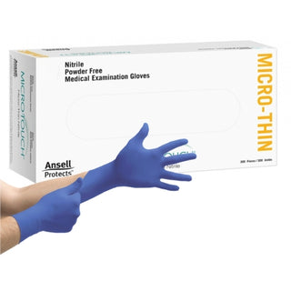 Micro-Touch® 895546_CS, Micro-Thin, Nitrile Exam Glove, Medium, Standard Cuff, Textured,Blue box in the background