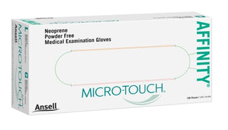 Box of Micro-Touch® Affinity® 475594_CS Exam Glove,Large,Polychloroprene, Standard Cuff,Green on a white background