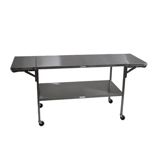 Gray folding MidCentral 3-in-1 Space Saving Instrument Table with wheels on a white background