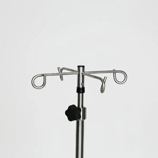 Medical MidCentral Chrome 5-leg IV Pole stand with multiple hooks on a light gray background