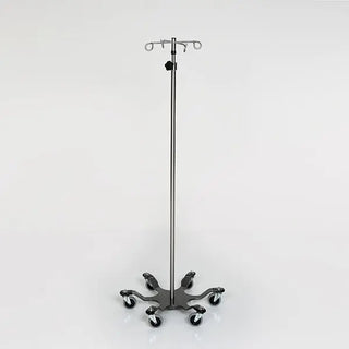 MidCentral Chrome 6-leg spider IV Pole stand with wheels on a white background