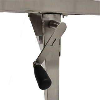 Metal bracket with a black handle on a white background