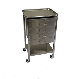 MidCentral MCM-523-T Stainless Steel Anesthesia Cart with Removable Tray and drawers on a white background