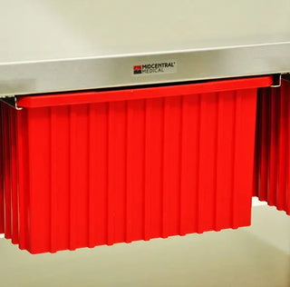 Red medical cabinet with 'Midcentral Medical' branding on a white background