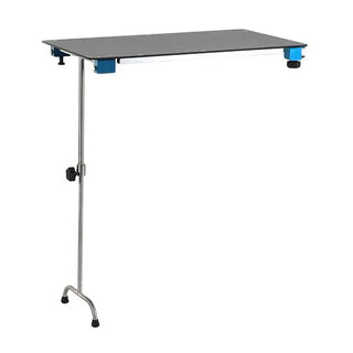 Adjustable MidCentral Rectangle Arm and Hand Table with Leg with a black top on a white background