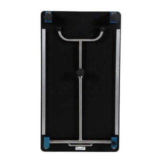 Black MidCentral Rectangle Arm and Hand Table with Leg with metal handle and blue accents on a white background