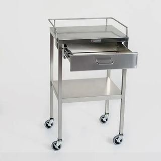 Stainless steel MidCentral Utility Table with a drawer on a white background